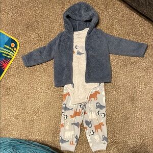 Cozy Navy Hooded Jacket with Polar Animal Pajama Set